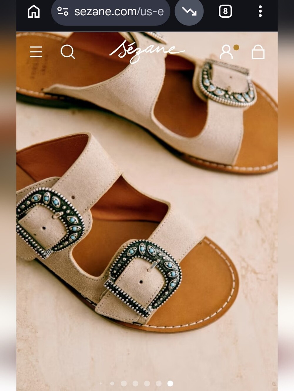 Sezane Jade Low Mules Tan Suede Slide Sandals with Silver Turquoise Buckles - 37 - Picture 2 of 13